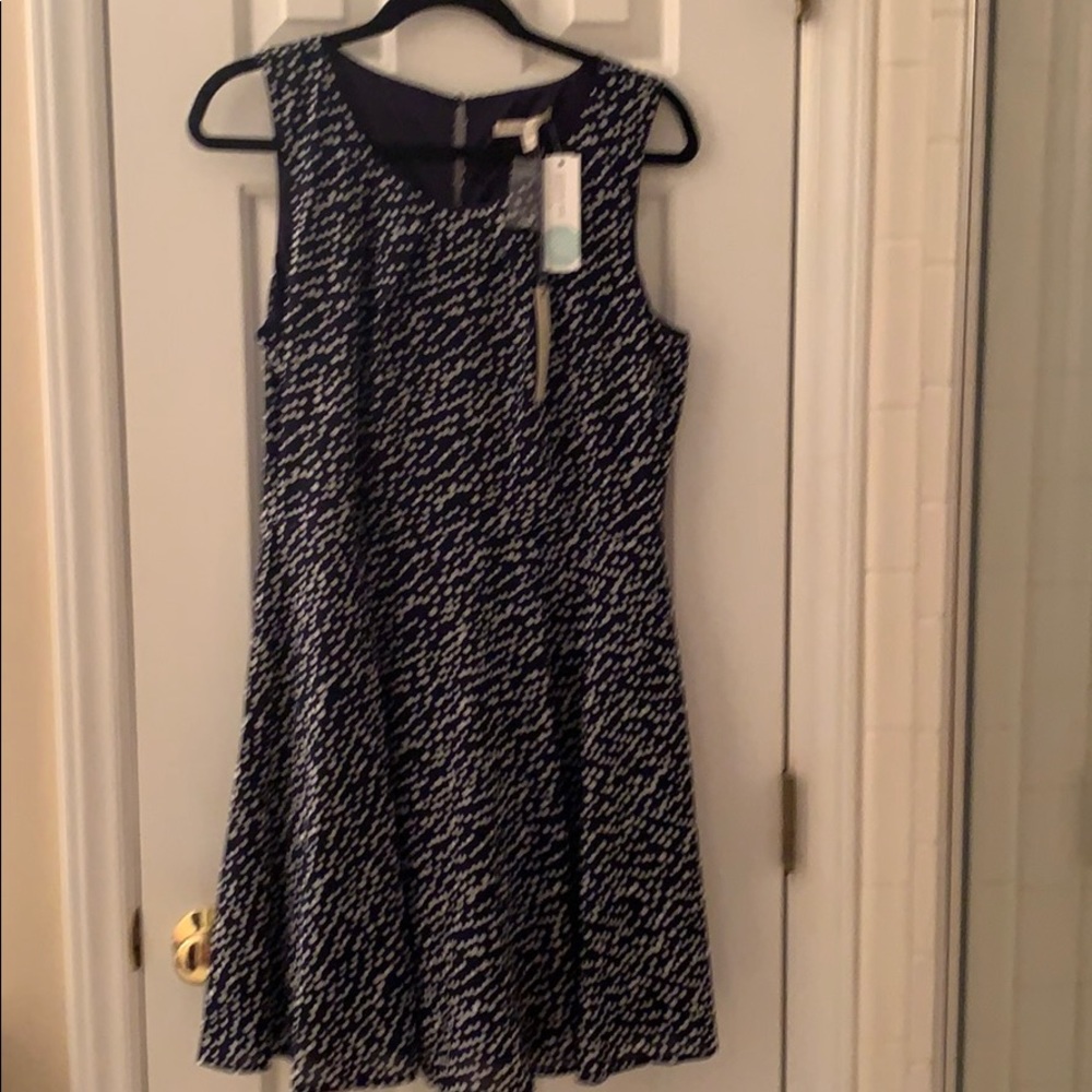 Navy polka dot a line dress NWT